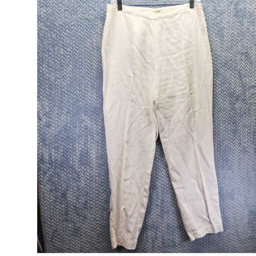 Eileen Fisher White 100% Linen Straight Leg Side Zip Pants Small High Rise